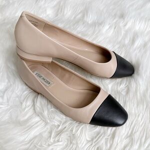 Steve Madden Blair Leather Cap Toe Flats Tan & Black Size 7.5